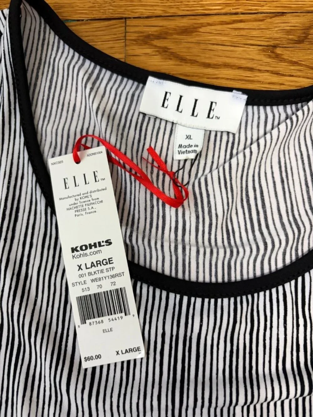 Elle Womens Sleeveless Dress Size XL Black White Striped Flowy Stretch NWT $60